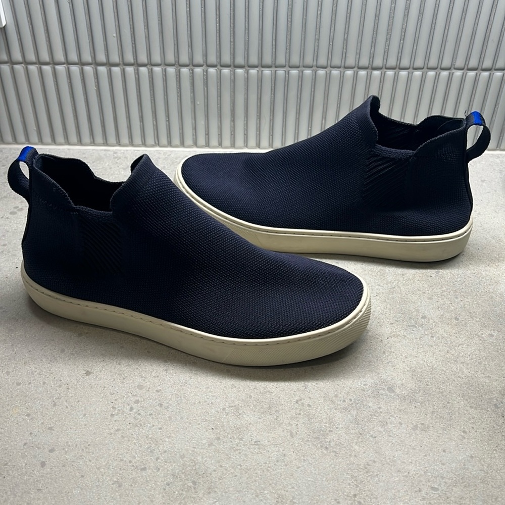 Rothy's Navy Ankle Boots with Cream Sole